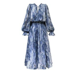 Blue Floral Summer Midi Dress